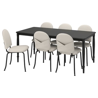 DANDERYD / EBBALYCKE Table and 6 chairs, black/Idekulla beige, 180 cm