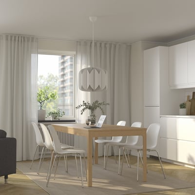EKEDALEN / LIDÅS Table and 6 chairs, oak/white chrome-plated, 180/240 cm