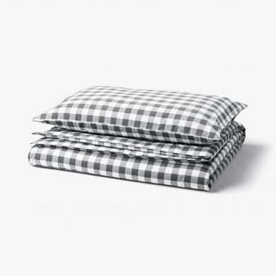 EKTANDVINGE Duvet cover and pillowcase, anthracite white/check, 150x200/50x80 cm