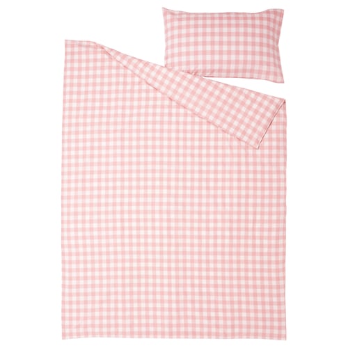 EKTANDVINGE bedding set in light pink gingham check, made of organic cotton, with duvet and pillowcase.