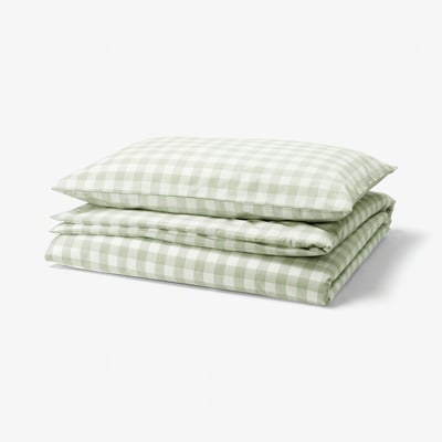 EKTANDVINGE Duvet cover and pillowcase, pale grey-green white/check, 150x200/50x80 cm