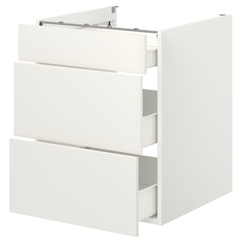 Ikea ENHET white 3-drawer kitchen cabinet with modern, minimalist design.
