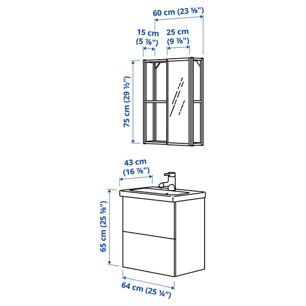 ENHET Bathroom, anthracite/grey frame, 64x43x65 cm