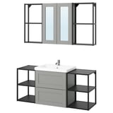 ENHET Bathroom, anthracite/grey frame, 140x43x65 cm