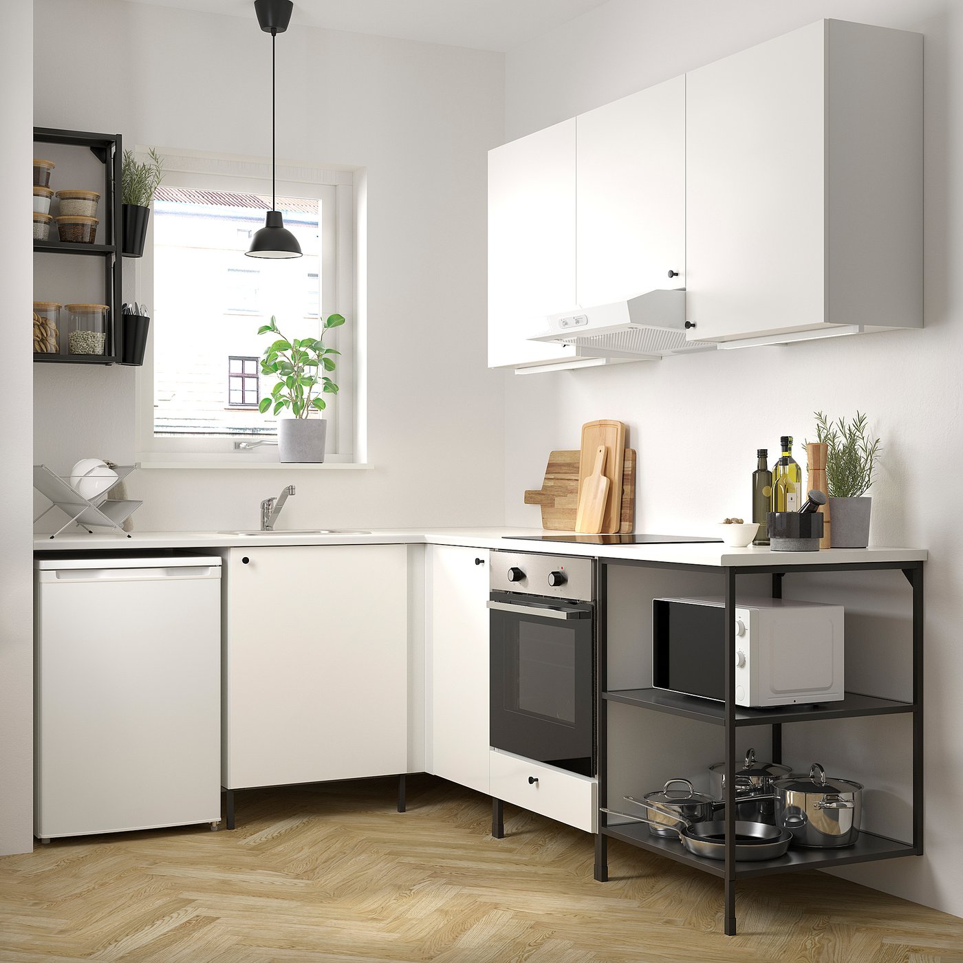 Enhet مطبخ زاوية فحمي أبيض Ikea