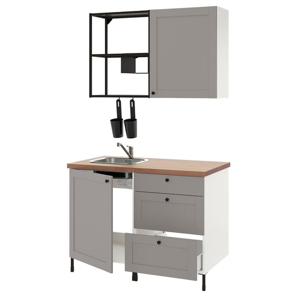 ENHET Kitchen, anthracite/grey frame, 123x63.5x222 cm