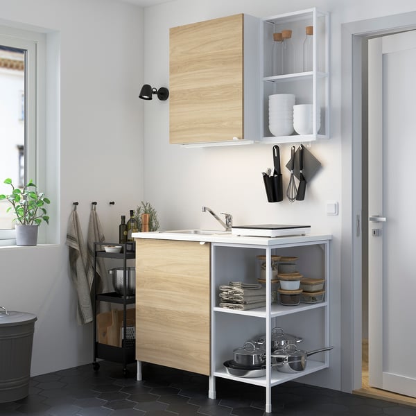 ENHET Kitchen, white/oak effect, 103x63.5x222 cm