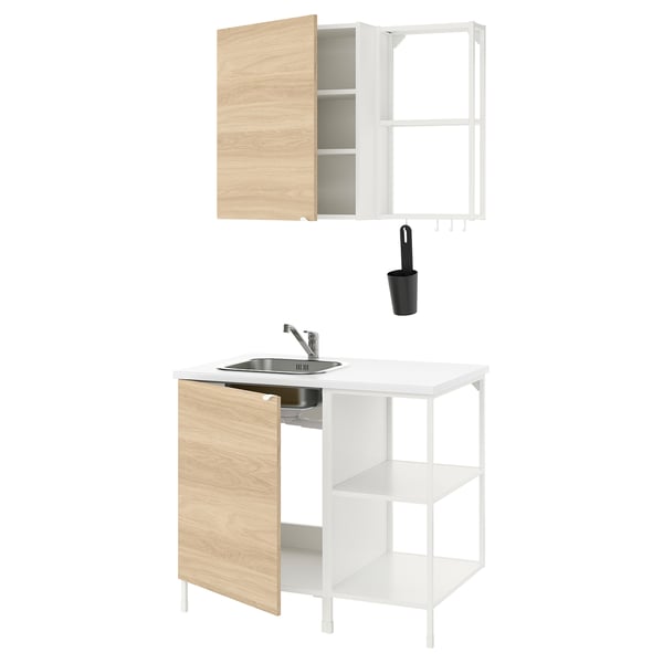 ENHET Kitchen, white/oak effect, 103x63.5x222 cm