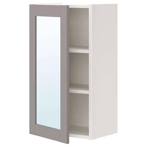 ENHET wall cabinet: grey & white, rectangular, mirrored door, 2 inner shelves, modern design.