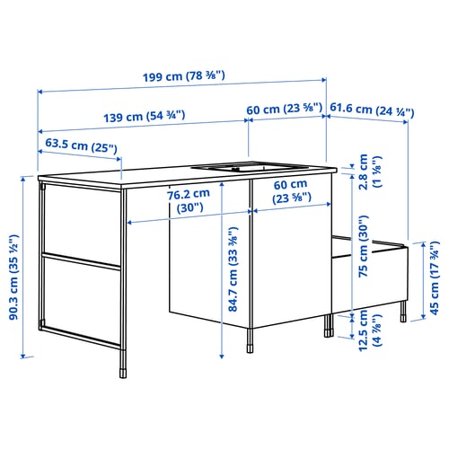 ENHET Storage combination, white, 199x63.5x90 cm