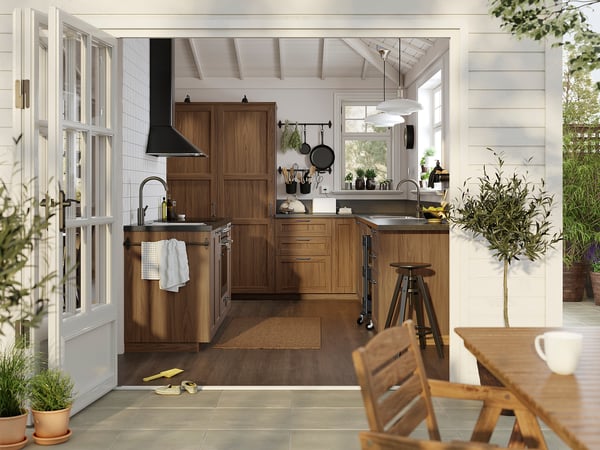 ENKÖPING 2-p door f corner base cabinet set, brown walnut effect, 25x80 cm