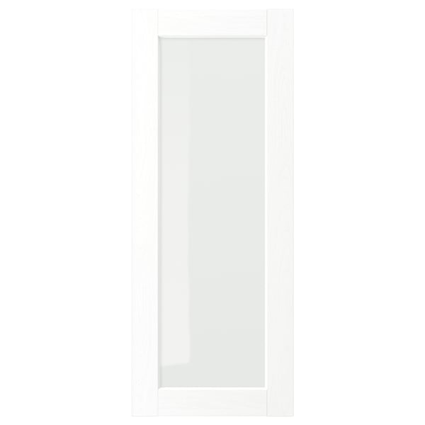 White ENKÖPING cabinet door with glass centre, sleek modern design.