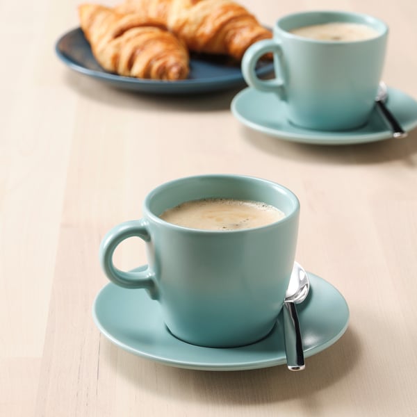 FÄRGKLAR cup with saucer, matt light turquoise, 25 cl - IKEA