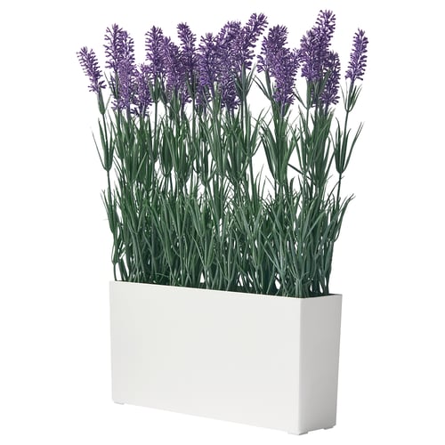 FEJKA lavender in white planter, realistic artificial plant for indoor/outdoor use, decorative, eco-friendly.