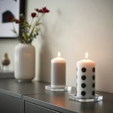 FENOMEN Unscented pillar candle, dotted/black white, 14 cm