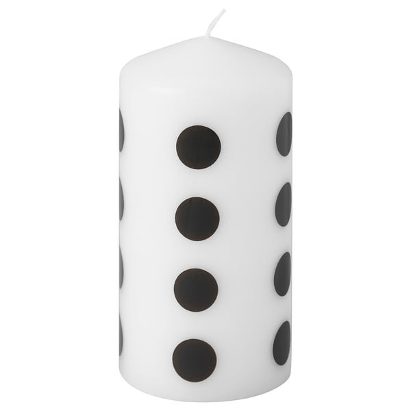 FENOMEN Unscented pillar candle, dotted/black white, 14 cm