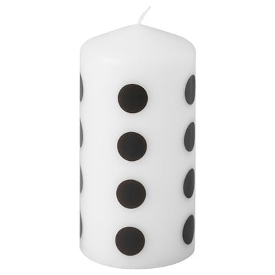 FENOMEN Unscented pillar candle, dotted/black white, 14 cm