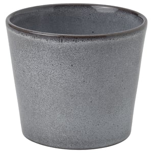 A grey, cylindrical fjarlsbuske planter made of stoneware with a speckled, sand-like glazed surface.