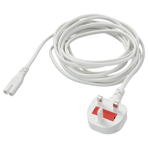 A white FÖRNIMMA power cord with a standard uk plug and a round connector.