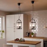 GALJON Pendant lamp, black/transparent glass, 25 cm
