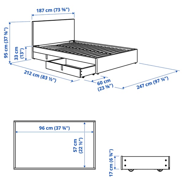 GLADSTAD Upholstered bed, 2 storage boxes, Kabusa light grey, 180x200 cm