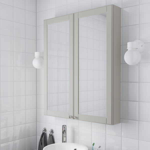 mirror with 2 doors, Kasjön light grey, 80x14x96 cm