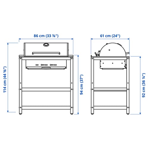 GRILLSKÄR charcoal barbecue, black/stainless steel outdoor, 86x61 cm IKEA