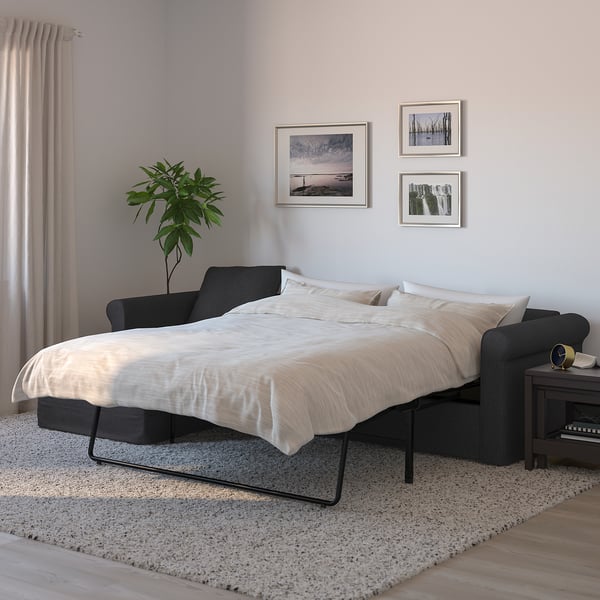 Gronlid كنبة سرير 3 مقاعد مع أريكة طويلة Sporda رمادي غامق Ikea