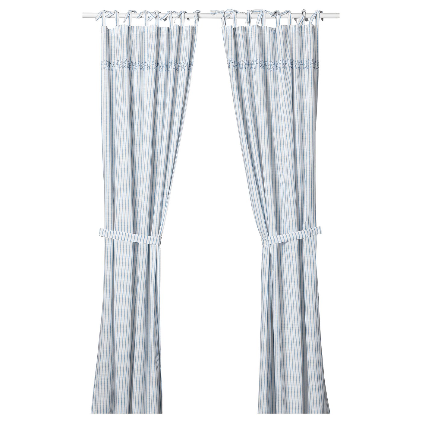 GULSPARV curtains with tiebacks, 1 pair, striped blue/white, 120x300