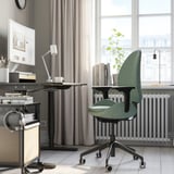 HATTEFJÄLL Office chair with armrests, Gunnared green/black