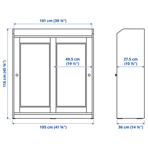 Illustration with measurements for the product: HAUGA.