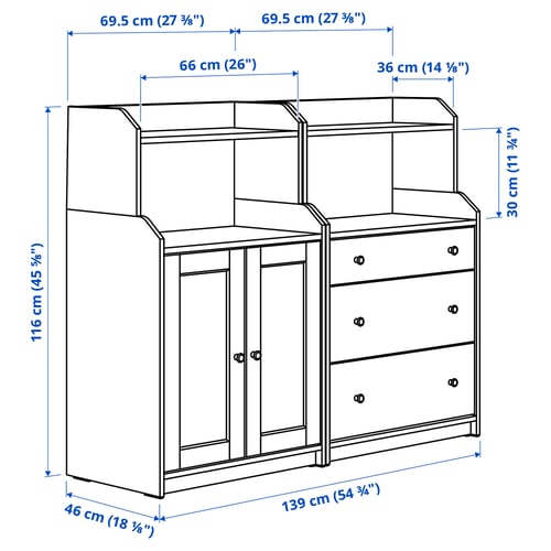 Illustration with measurements for the product: HAUGA.