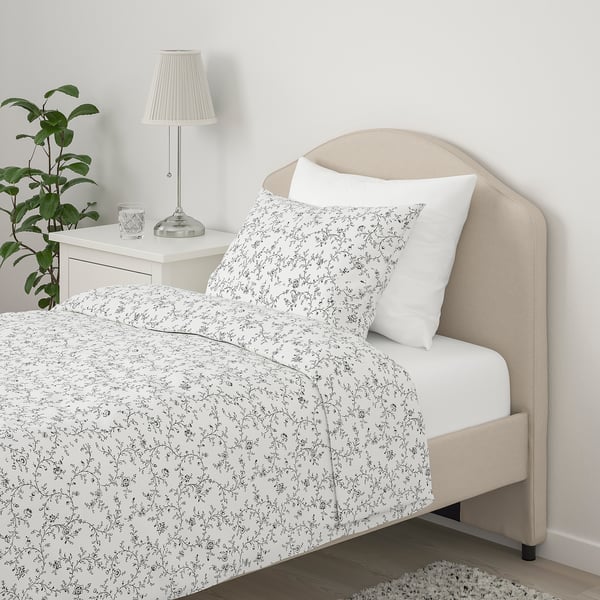 HAUGA Upholstered bed frame, Lofallet beige, 90x200 cm IKEA