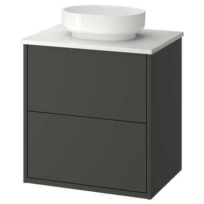 HAVBÄCK / VINDELÄLVEN Wash-stnd w drawers/wash-basin, dark grey/white marble effect, 62x49x77 cm
