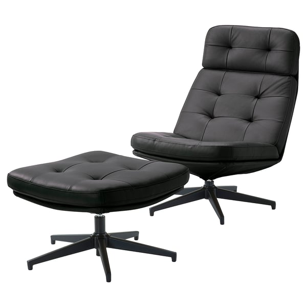 HAVBERG Swivel easy chair and footstool, Grann/Bomstad black