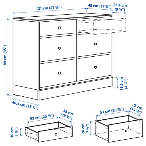 HAVSTA Chest of 6 drawers, black, 121x47x89 cm