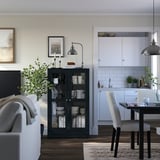 HAVSTA Glass-door cabinet with plinth, black/clear glass, 81x37x134 cm