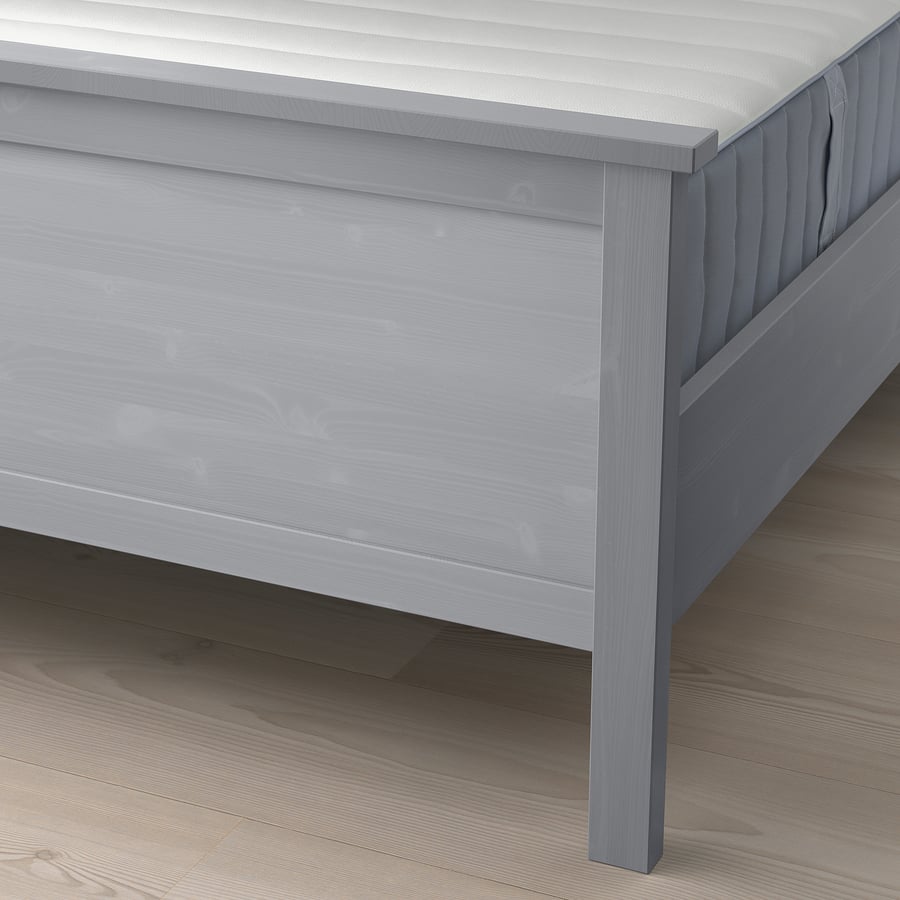HEMNES bed frame with mattress, grey stained/Valevåg extra firm