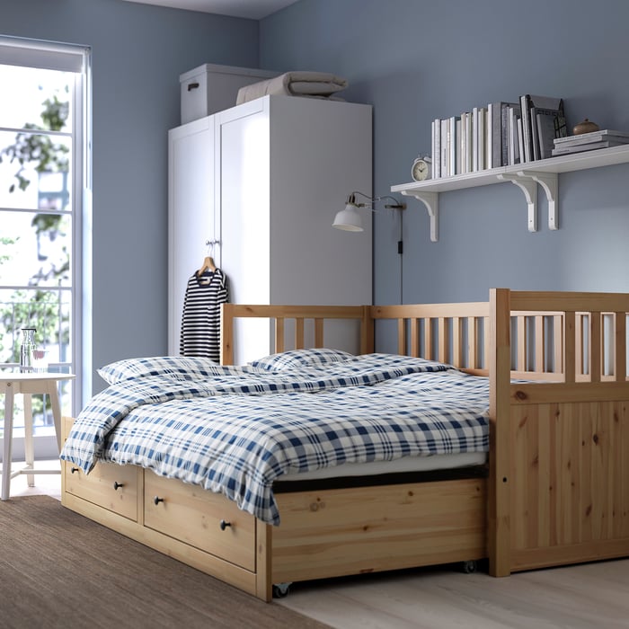 HEMNES Daybed w 2 drawers/2 mattresses, light brown/Ågotnes firm