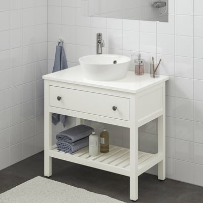 HEMNES / KATTEVIK Open wsh-stnd w drw/wash-basin/tap, white, 82x48x91 cm