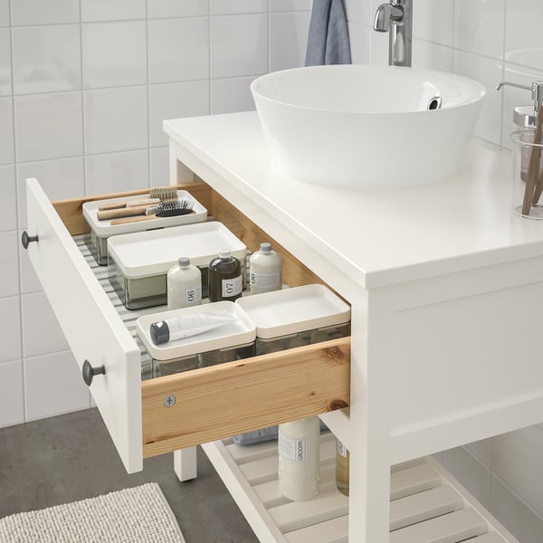 HEMNES / KATTEVIK Open wsh-stnd w drw/wash-basin/tap, white, 82x48x91 cm