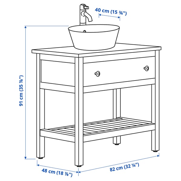 HEMNES / KATTEVIK Open wsh-stnd w drw/wash-basin/tap, white, 82x48x91 cm