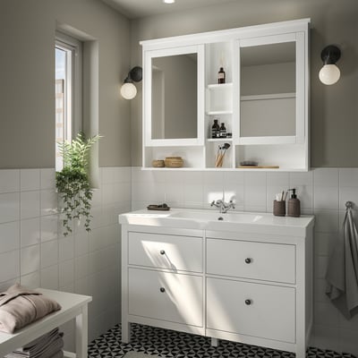 HEMNES / ORRSJÖN Wash-stnd w drawers/wash-basin/tap, white, 122x49x89 cm