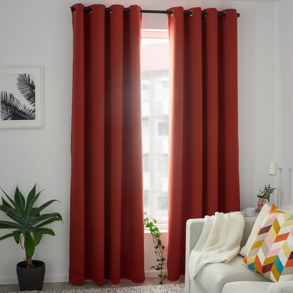 HILLEBORG Room darkening curtains, 1 pair, brown-red, 145x300 cm - IKEA