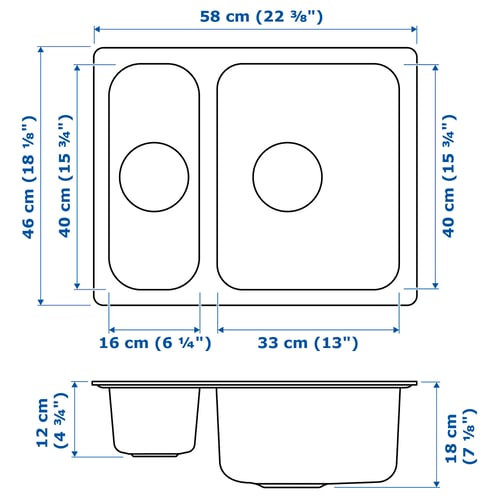 Illustration with measurements for the product: HILLESJÖN.