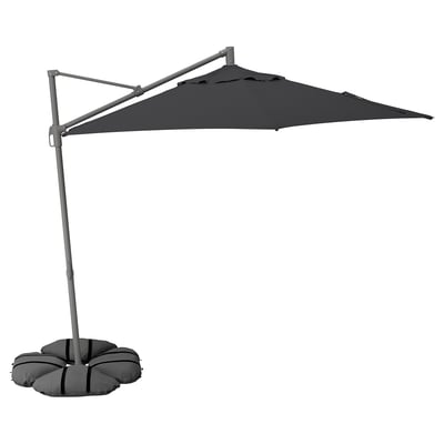 HISSÖ / IGGÖN Parasol, hanging with base, anthracite/dark grey, 300 cm
