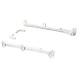 White HJÄLPA hardware set: two metal bars, hooks, and wheel, for organising.