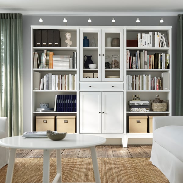 IDANÄS Storage combination w glass doors, white, 244x39x211 cm