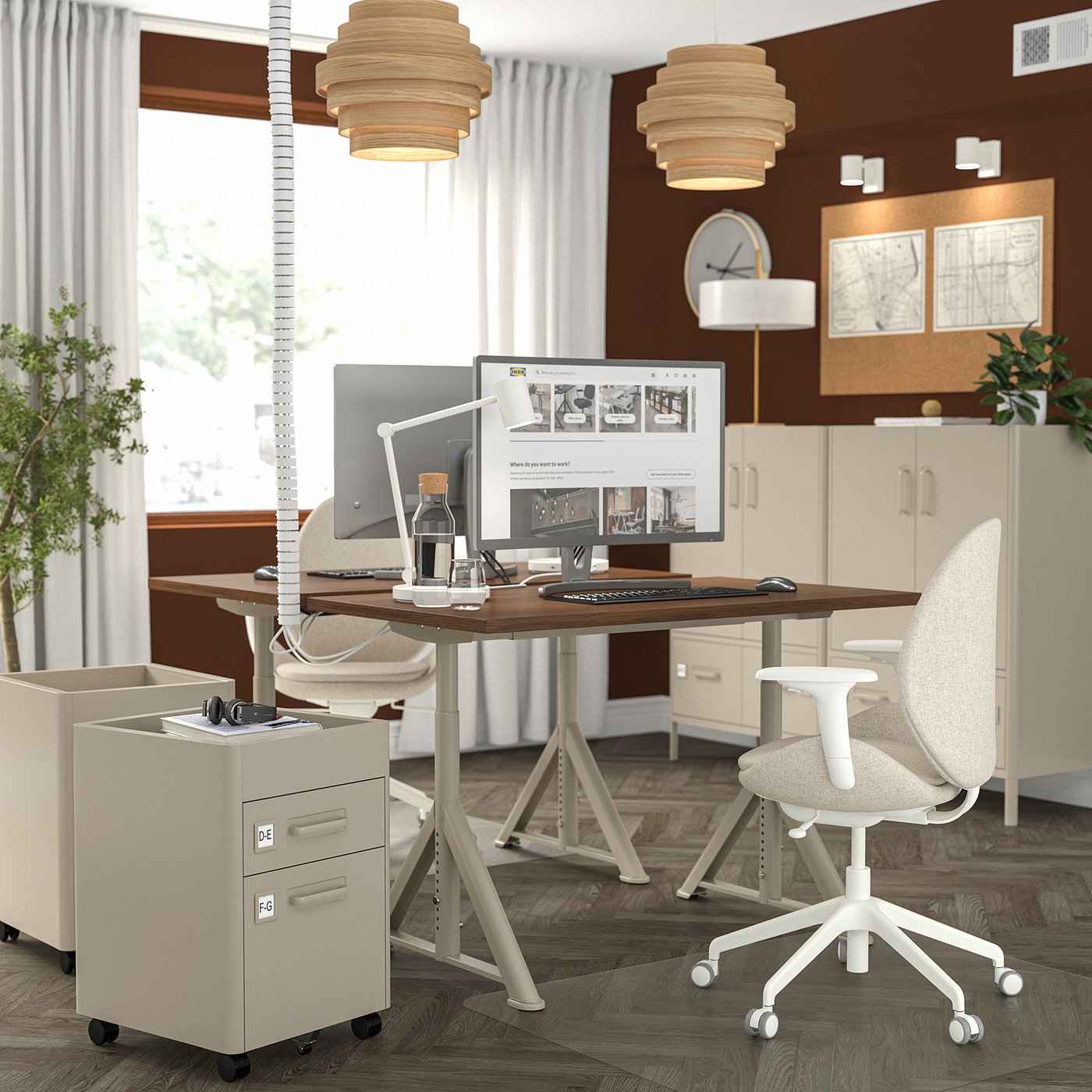 IKEA IDASEN パソコンデスク テーブル IDÅSEN desk, brown/beige, 120x70 cm - IKEA