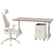 IDÅSEN / GRUPPSPEL Desk, chair and drawer unit, brown/beige, 160x80 cm